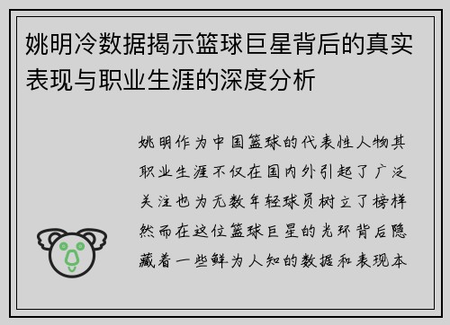 姚明冷数据揭示篮球巨星背后的真实表现与职业生涯的深度分析